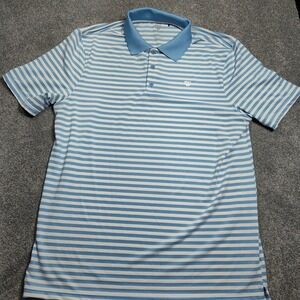 Graham Luxe Polo Shirt Mens Large Blue Striped Golf Athletic Casual